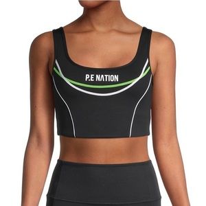 NWT PE NATION  Three Pointer Sports Bra Workout Gym Black Green Crop Small
